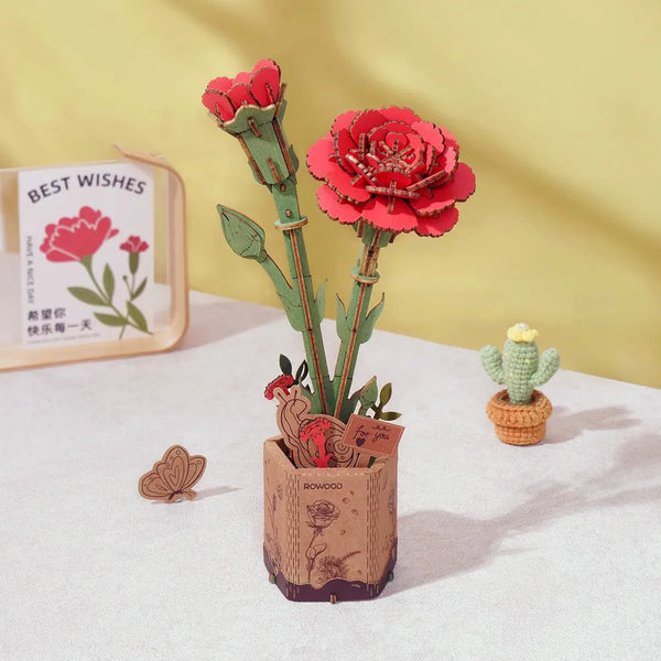 Wooden Puzzle: Red Carnation