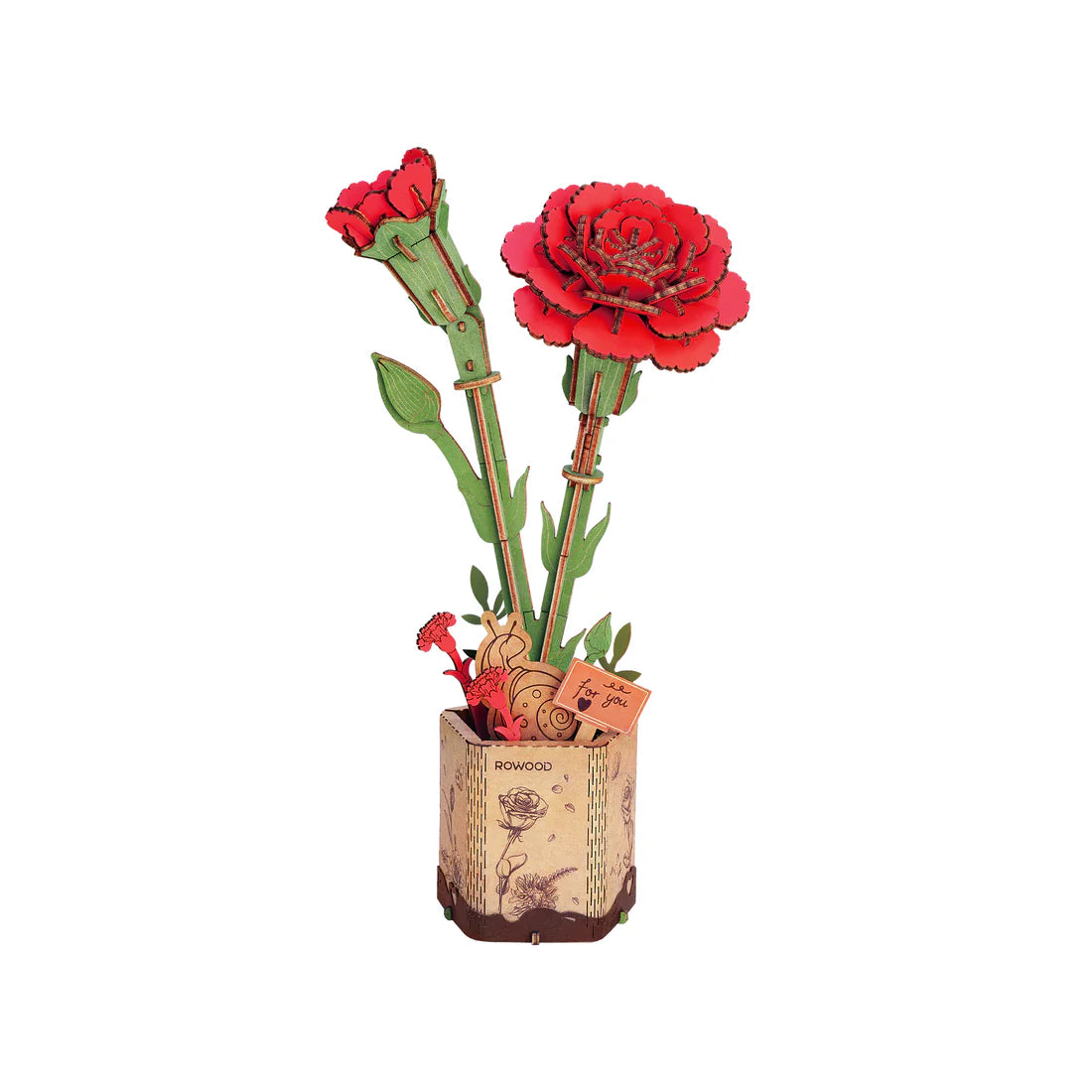 Wooden Puzzle: Red Carnation