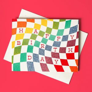 Rainbow Checkerboard Birthday Card